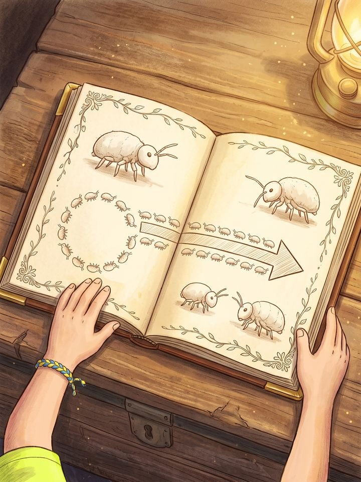 Das aufgeschlagene Tagebuch mit Zeichnungen der Kugelspringer